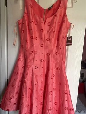 Taylor Coral Eyelet Fit & Flare Dress